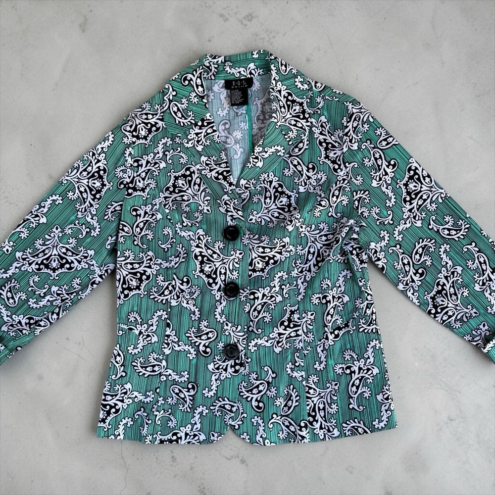 Paisley Print Blazer Jacket Preppy Coastal Resort Stretch Women PS Petite‎ Small